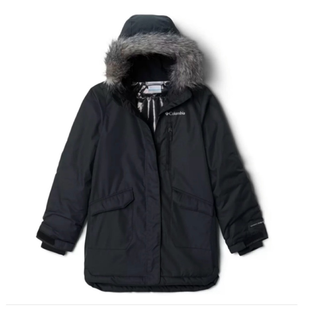 Columbia - girls black faux fur jacket reflective Omni Heat zip up winter Coat S